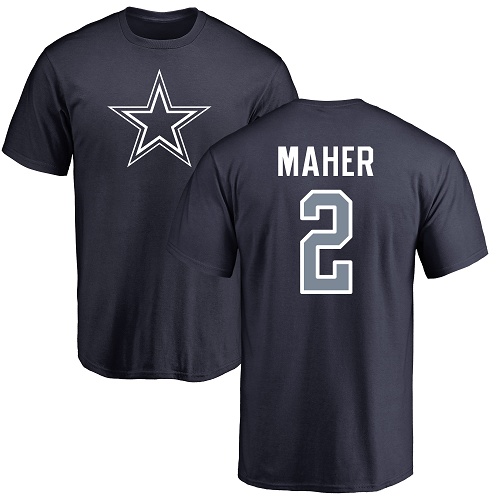 Men Dallas Cowboys Navy Blue Brett Maher Name and Number Logo #2 Nike NFL T Shirt->dallas cowboys->NFL Jersey
